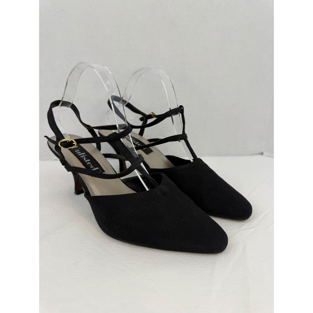 Vintage 90's Y2K Kenneth Cole Black Strappy Kitten Heels Pointed Toe Pumps 10